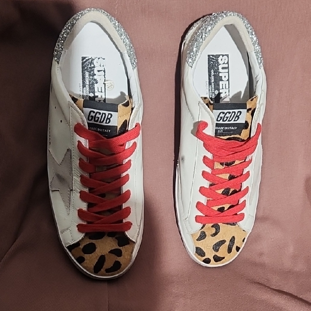Golden Goose Leopard Print Sneakers with Red Laces